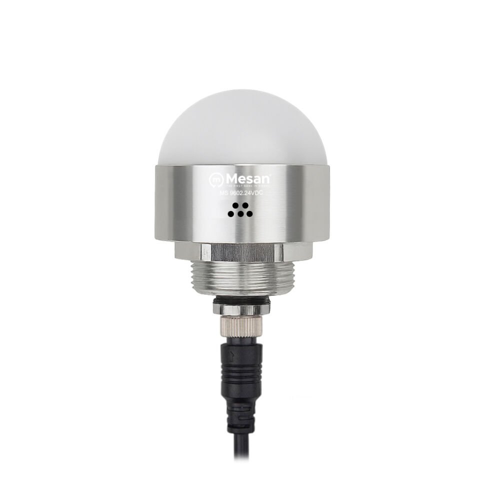 Ø50 M30 Somun Bağlantılı LED İndikatör M12 Konnektör RGY Buzzer Gümüş Gövde MS 9602.24VDC